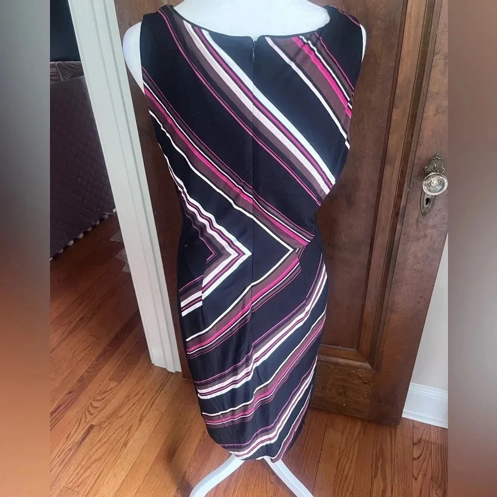 White House Black Market Black and Pint Chevron Striped Midi Dress Women Size 8 - Picture 4 of 10